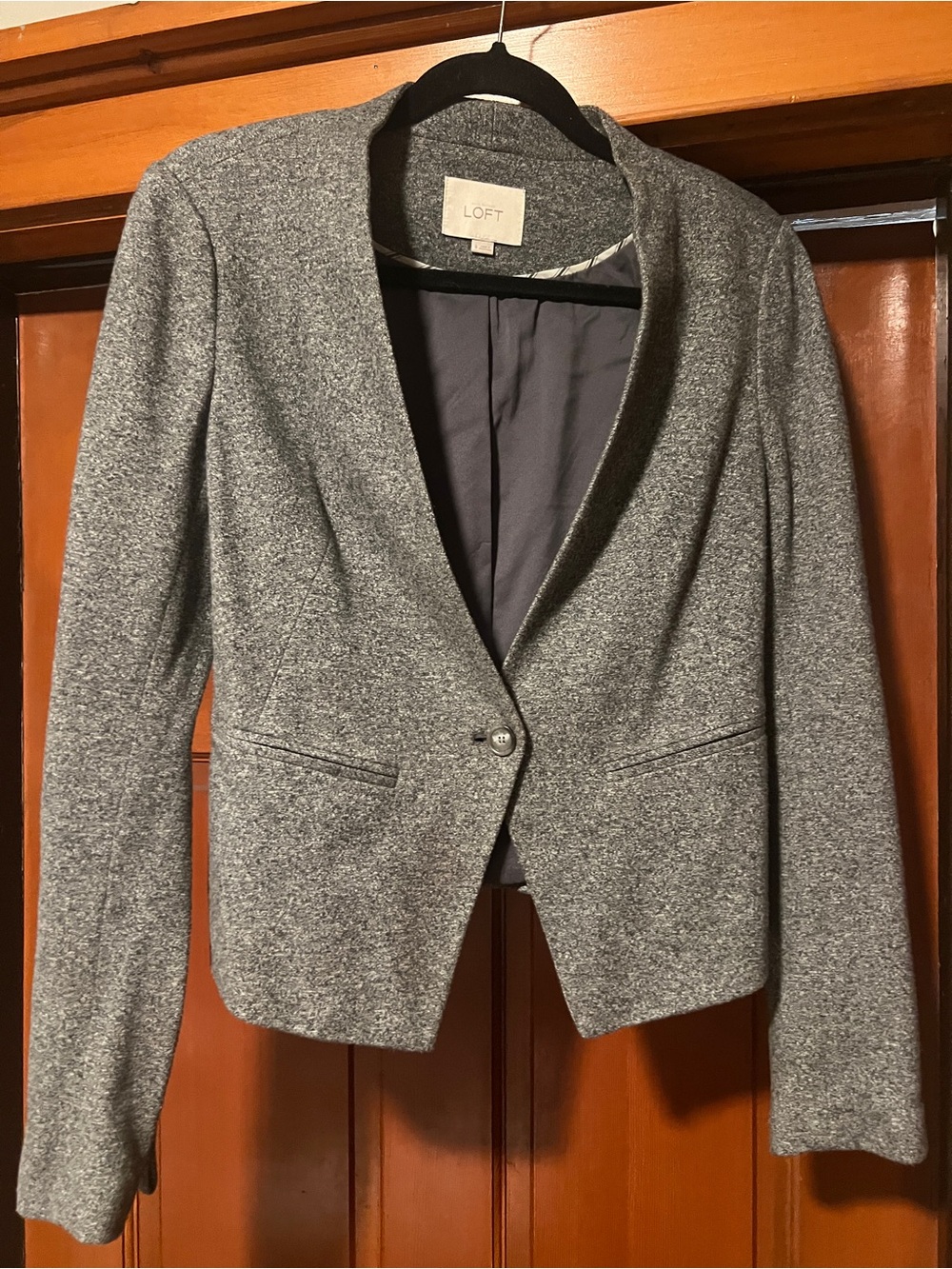 LOFT Gray Heathered Single-Button Blazer